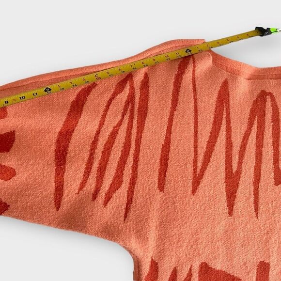 Women's Orange Abstract Patterned Sz L Crew Neck Lantern Balloon Sleeve Sweater - Picture 5 of 12